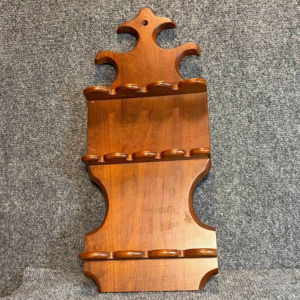 Vintage Carved Wooden Souvenir Collector Spoon Wall Display Rack Holder 10 slots